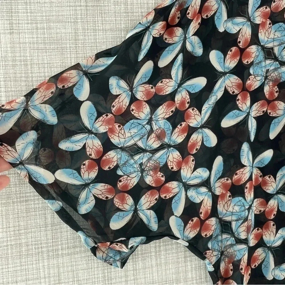 Black Rainn Floral Chiffon Pullover Scoop neck 1/2 Sleeve Elastic Hem Women's L - Picture 5 of 11